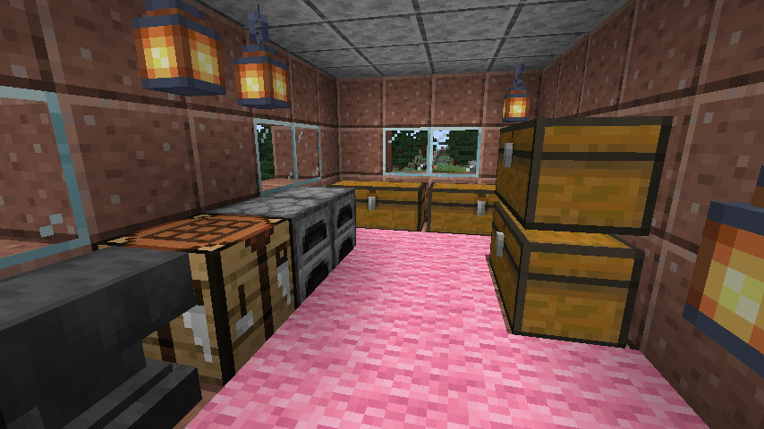 Shot 1, Crafting Hall, Crafting table, furnaces, associated chests